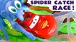 Disney Pixar Cars Lightning McQueen in Hot Wheels Spider Catch Funny Funlings Race Challenge with Marvel Avengers and PJ Masks from Toy Trains 4U