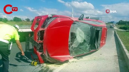 Kaza yapan aracın motoru 50 metre fırladı