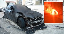 Lüks araba alev alev yandı! Patlama sesi vatandaşları sokağa döktü