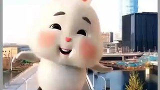 Cute fat bunny stepping on motorbike while dancing so funny rabbit