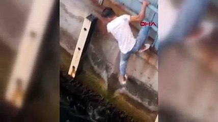 Haliç'e düşen yavru kediyi ayaklarıyla kurtardı