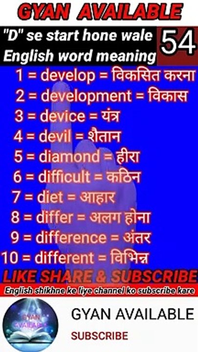 gyan_available_short_VDO_54. अँग्रेजी बोलना सीखें // English to Hindi daily use word meaning practice
