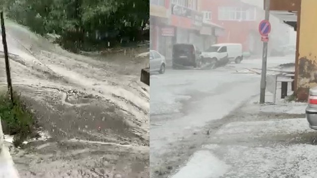 Sağanak ve dolu yağışı sonrası Hanak ilçesi sele teslim oldu