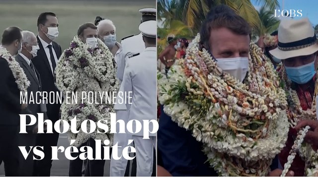 Non, Emmanuel Macron n'a pas été totalement recouvert de fleurs en Polynésie