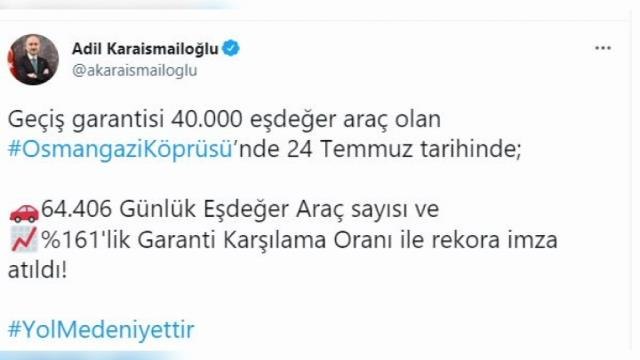 Osmangazi Köprüsü geçiş rekoru kırdı