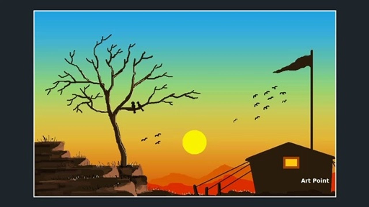 How to Draw - in computer| Microsoft paint tutorial | ms paint | scenery drawing 019 - Art Point