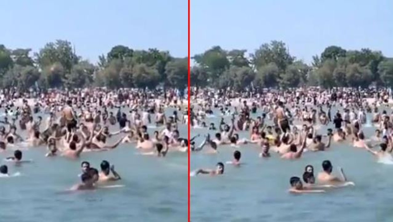 İstanbul'un göbeğindeki plajda ilginç anlar! Suriyeliler "Allahu Ekber" diye bağırıp denizde eğlendiler