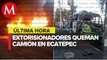 Presuntos extorsionadores queman unidad de transporte público en Ecatepec