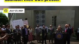 GOP LAWMAKERS CHASED OUT OF PRESS CONFERENCE BY PROTESTERS