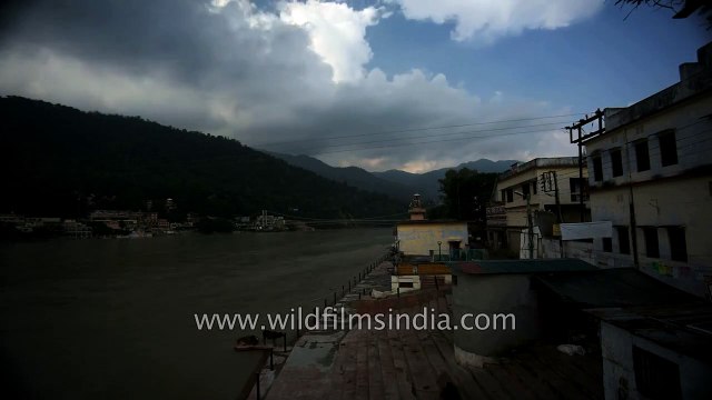 Clouds passing over Ganga river - time lapse