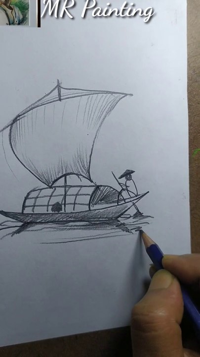 How to draw a boat on the river