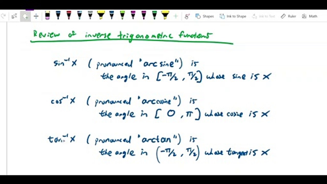 Derivatives of inverse and inverse trig functions - Review of inverse trig