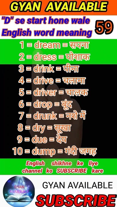 gyan_available_short_VDO_59. अँग्रेजी बोलना सीखें // English to Hindi daily use word meaning practice.