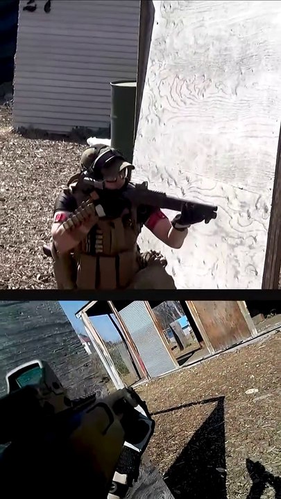 Uncle enjoying reloading Airsoft shotgun in japan