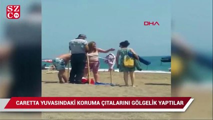 Caretta yuvasındaki koruma çıtalarını gölgelik yaptılar