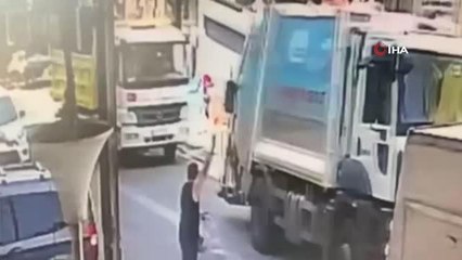 Esenyurt'ta çöp kamyonu altında kalan anne ve oğlunun inanılmaz kurtuluşu kamerada
