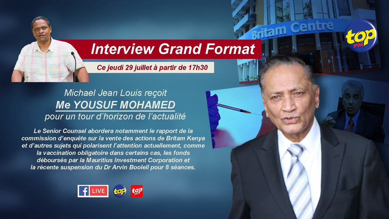 Zoom Extra Interview Grand Format : Michael Jean Louis reçoit Me Yousuf Mohamed pour un tour d’horizon de l’actualité