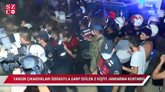 Yangın çıkardıkları iddiasıyla darp edilen 2 kişiyi jandarma linç edilmekten kurtardı