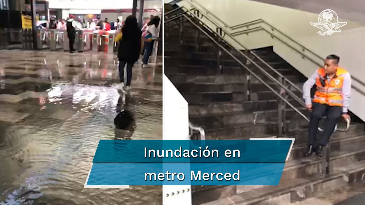 Así se ven las "cascadas" en estación del Metro Merced por intensa lluvia en la CDMX