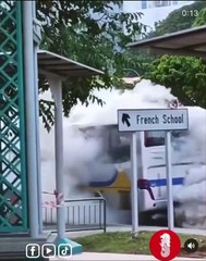 Damaged Bus With Lots Smoke