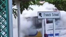 Damaged Bus With Lots Smoke