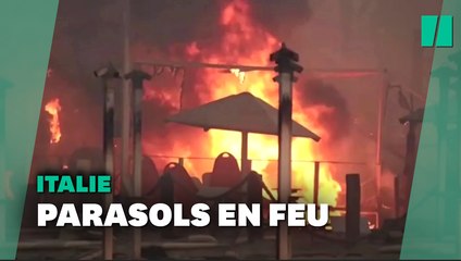 Download Video: En Sicile, les images impressionnantes d'une plage ravagée par les flammes