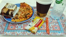 Lunch with pizza, biscuits and coffee crazy foods