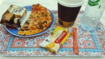 Lunch with pizza, biscuits and coffee crazy foods
