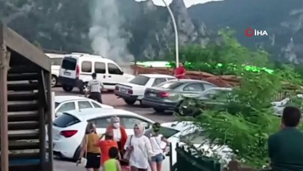 Park halindeki araç dakikalar içerisinde alevlere teslim oldu