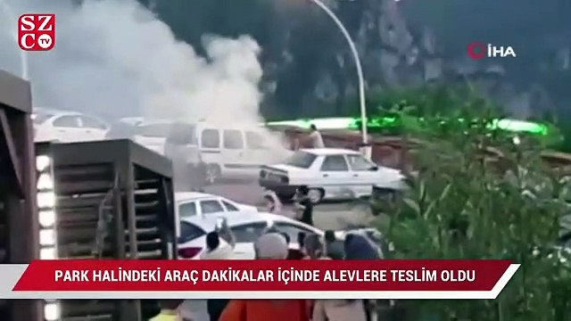 Park halindeki araç dakikalar içerisinde alevlere teslim oldu
