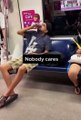 THIRSTY DRUNK MAN DRINKING BEER IN MRT LIKE HIS HOUSE