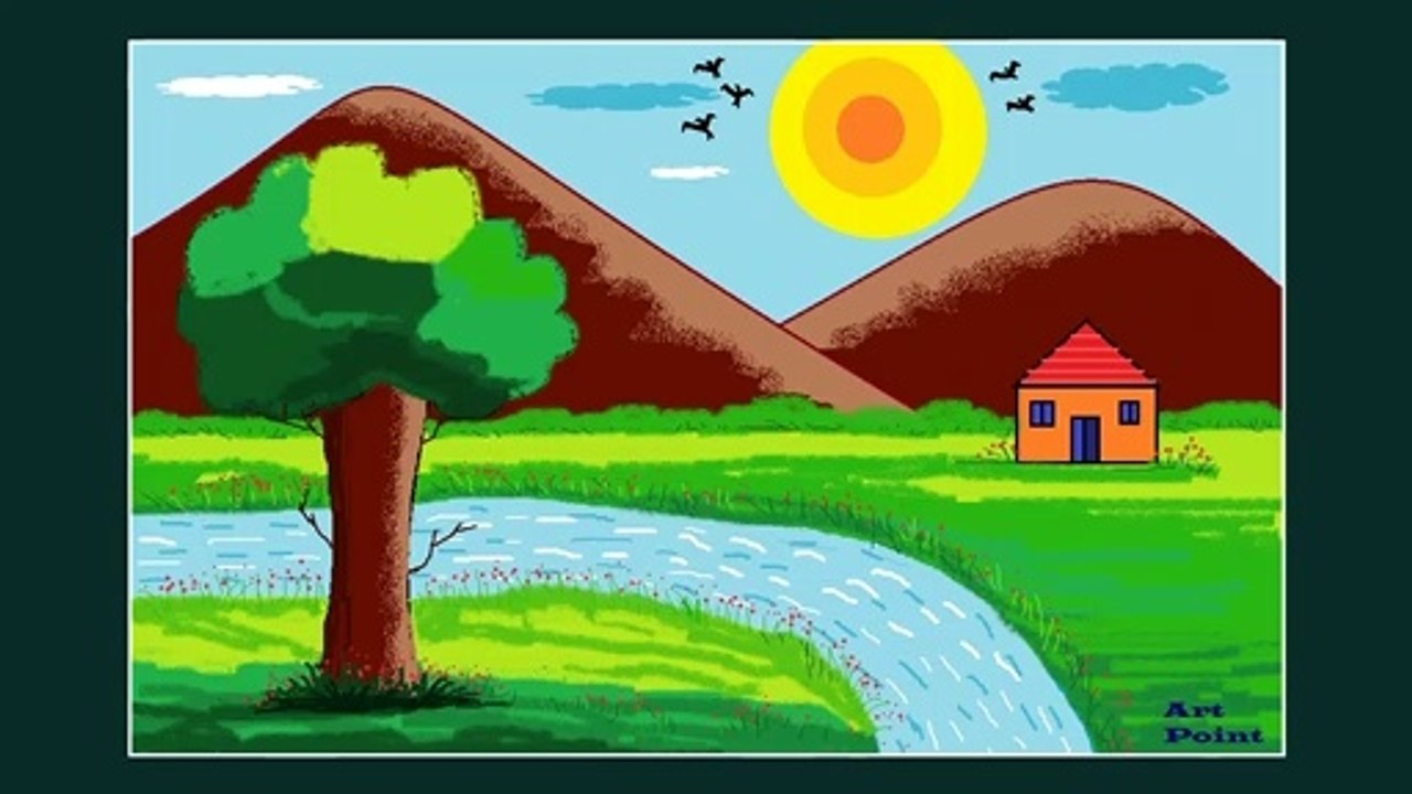 How to Draw - in computer| Microsoft paint tutorial | ms paint | scenery drawing 054 - Art Point