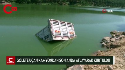 Sancaktepe’de gölete uçan kamyondan son anda atlayarak kurtuldu