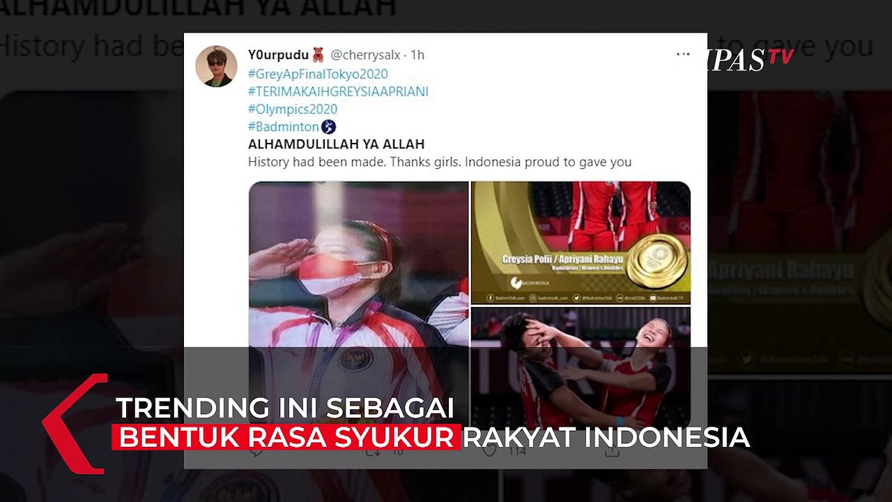 Sambut Kemenangan Greysia/Apriyani, 'Alhamdulillah Ya Allah' Trending di Twitter Indonesia