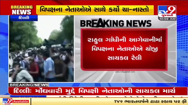 Cong leader Rahul Gandhi &other Oppn leaders ride bicycles to Parliament against fuel prices hike