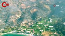 Marmaris'te orman yangınlarına yapılan müdahale helikopterden görüntülendi
