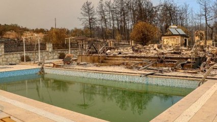 6 kişilik aile havuza girerek yangından kurtuldu