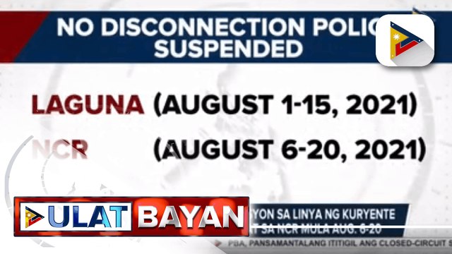 Laguna, walang diskoneksyon sa linya ng kuryente mula Aug. 1-15 pati na sa ncr mula Aug. 6-20 ayon sa Meralco