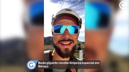 Buda gigante recebe limpeza especial em Ibiraçu