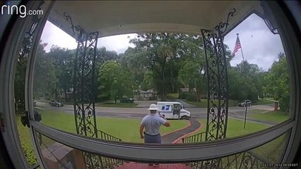 Mailman Salutes United States Flag After Making Delivery