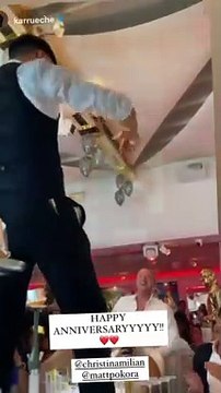 Christina Milian et M.Pokora fêtent leur rencontre dans le club L'Opéra à Saint Tropez le 3 août 2021.