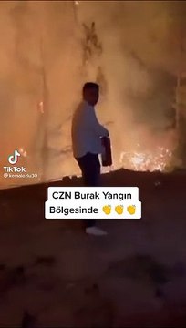 Yangın bölgesine giden CZN Burak işi şova çevirdi