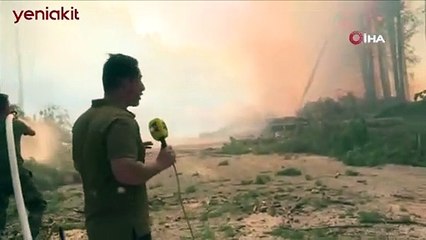 Muğla'daki yangını görüntüleyen Azerbaycanlı muhabirler yanmaktan son anda kurtuldu!
