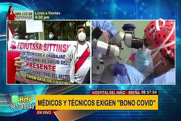 Médicos y técnicos del hospital del Niño realizan marcha para exigir “Bono COVID”