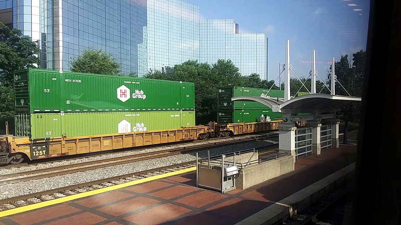 Norfolk Southern Stack Train passing by Dallas Union Station