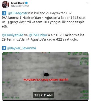 Son Dakika | İsmail Demir Bayraktar TB2 İHA'lar 103 yangını ilk anda tespit etti