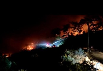 Tarihi Amos Antik Kenti çevresindeki yangına TOMA müdahalesi