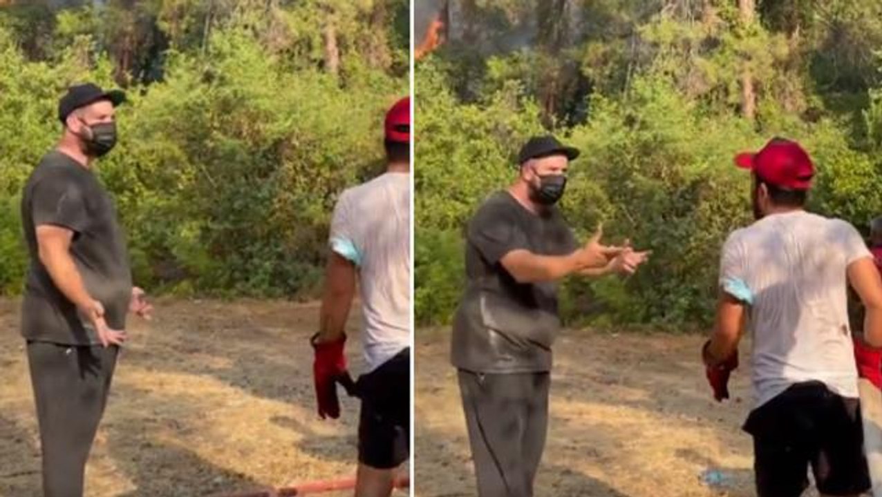 Söndürme çalışmalarında tebessüm ettiren anlar! Şahan Gökbakar'a "Recep abi" diye seslendi
