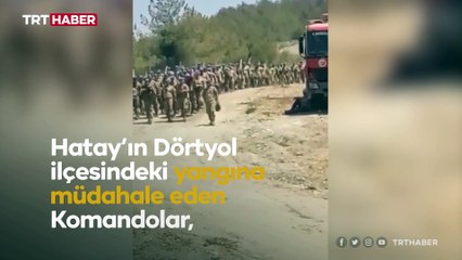 Yangını söndüren Mehmetçik'ten marşlı kutlama
