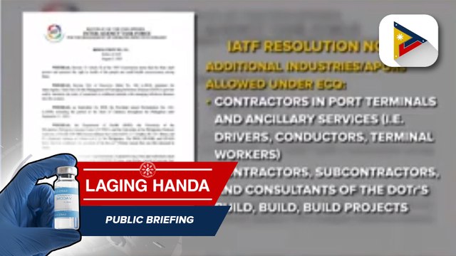Listahan ng mga dagdag na industriya na maaaring mag-operate at mga ituturing na APOR sa ilalim ng ECQ, inilabas din